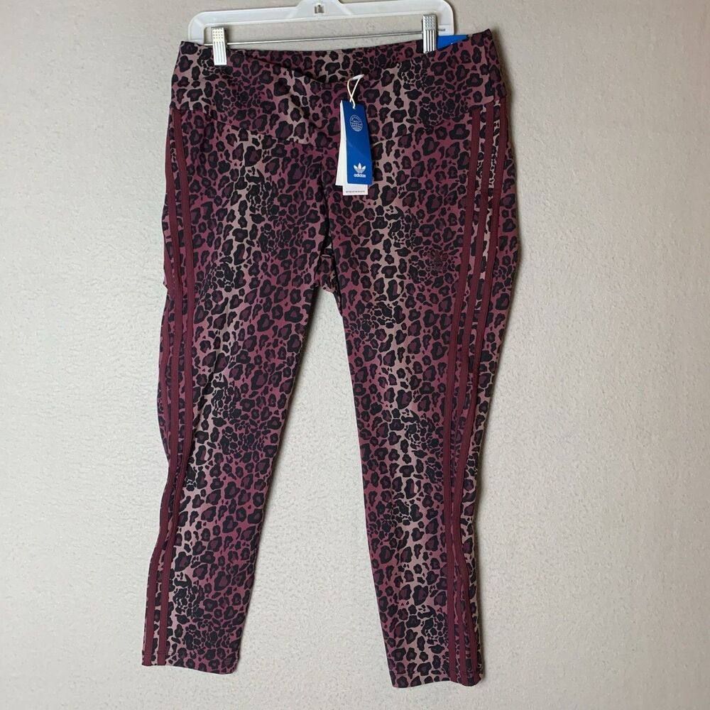 Adidas Originals Leggings Women Plus 2X Leopard 3-Stripes High Rise Tight Fit